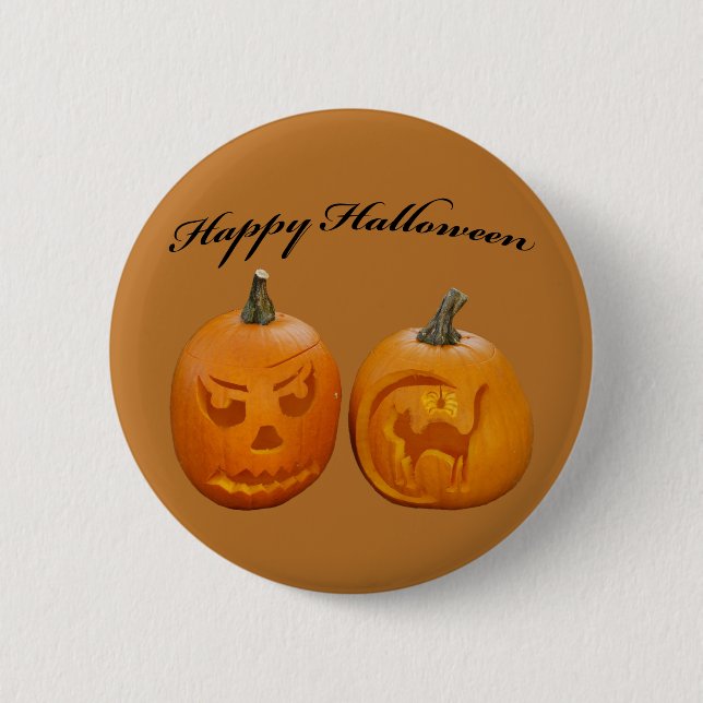 Two Pumpkin Happy Halloween 2 Inch Round Button (Front)