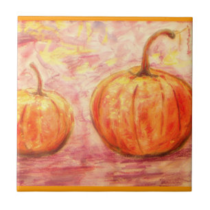two pumpkins art tile