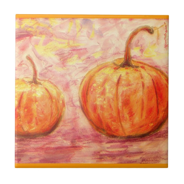 two pumpkins art tile (Front)