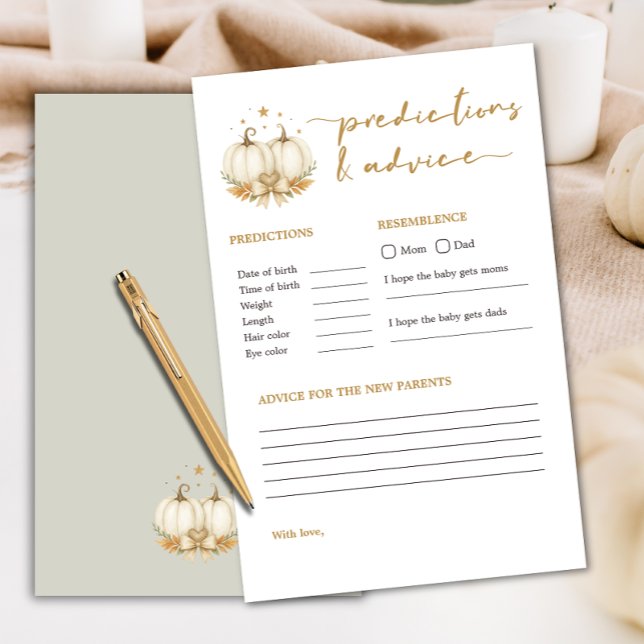 Two Pumpkins Baby Shower Predictions Advice Card (Creator Uploaded)