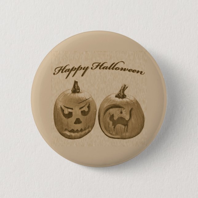 Two Pumpkins Happy Halloween 2 Inch Round Button (Front)
