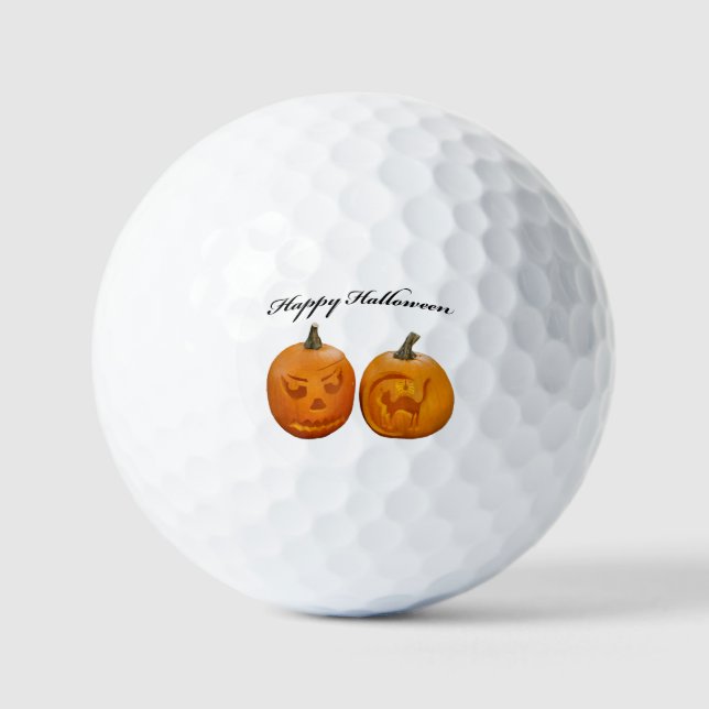 Two Pumpkins Happy Halloween Golf Balls (Front)