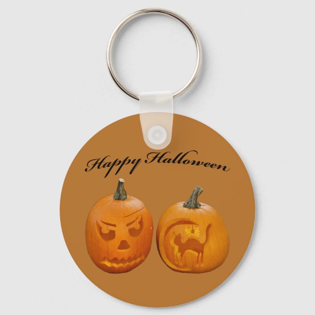Two Pumpkins Happy Halloween Keychain (Front)