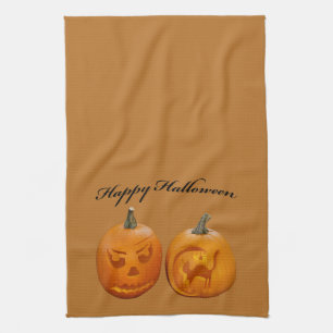 Two Pumpkins Happy Halloween Kitchen Towel