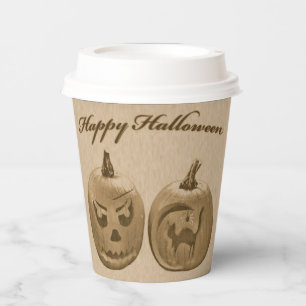 Two Pumpkins Happy Halloween Paper Cups