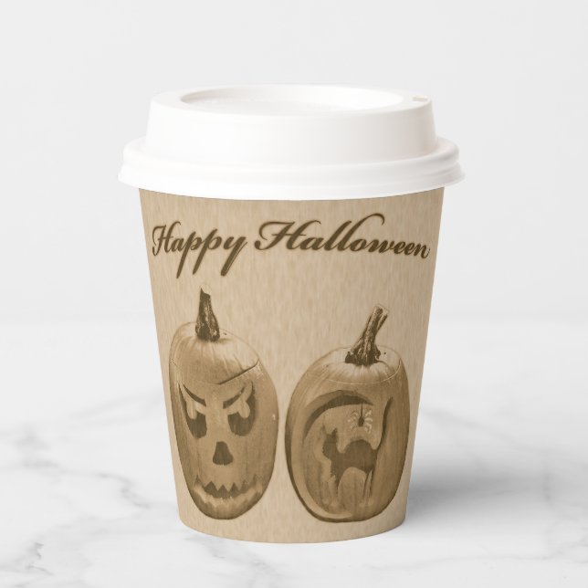 Two Pumpkins Happy Halloween Paper Cups (Front)