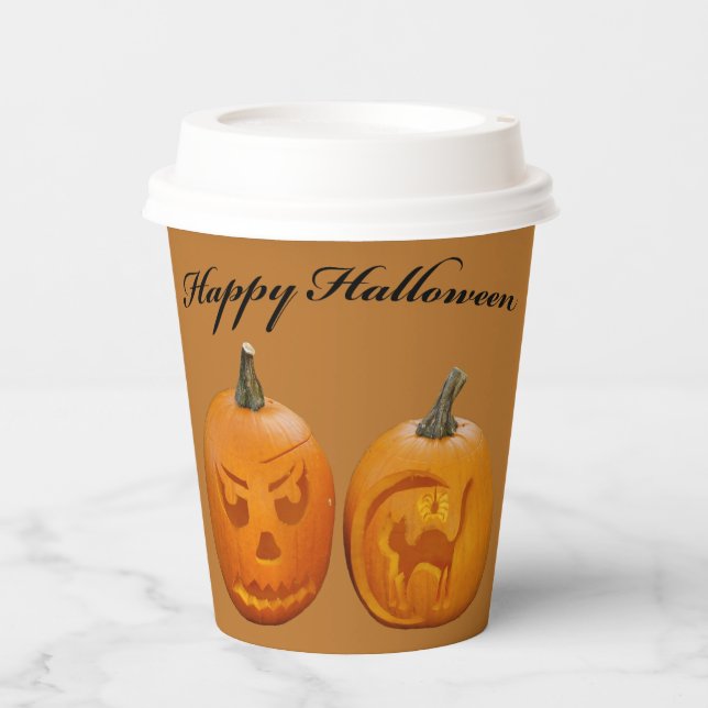 Two Pumpkins Happy Halloween Paper Cups (Front)
