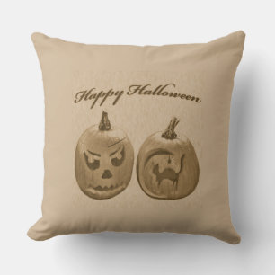 Two Pumpkins Happy Halloween Throw Pillow