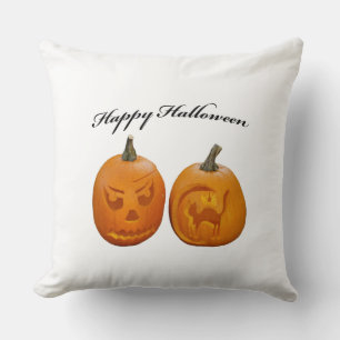 Two Pumpkins Happy Halloween Throw Pillow