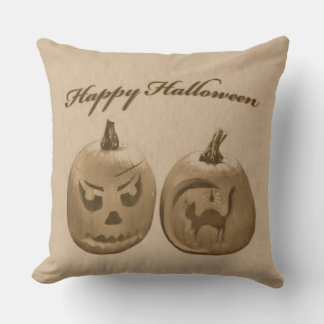 Two Pumpkins Happy Halloween Throw Pillow