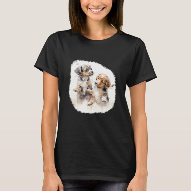 Two puppies in watercolour style T-Shirt (Front)
