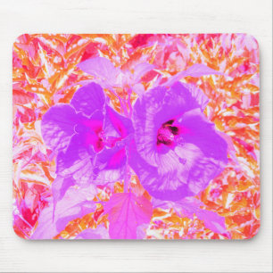 Two Purple and Hot Pink Plum Crazy Hibiscus on Red Mouse Pad