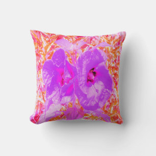 Two Purple and Hot Pink Plum Crazy Hibiscus Throw Pillow