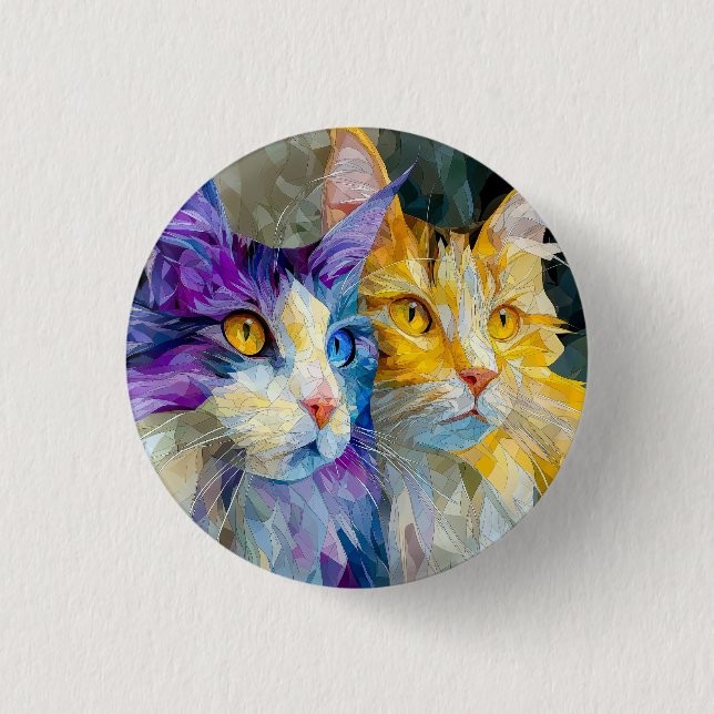 Two Purple and Yellow Cats 1 Inch Round Button (Front)