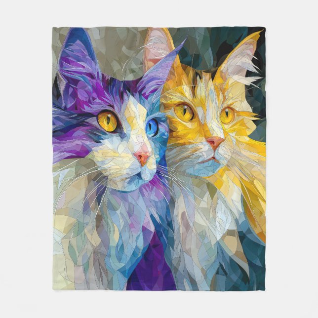 Two Purple and Yellow Cats Fleece Blanket (Front)