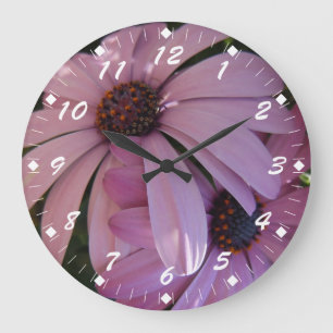 Two Purple Daisies Large Clock