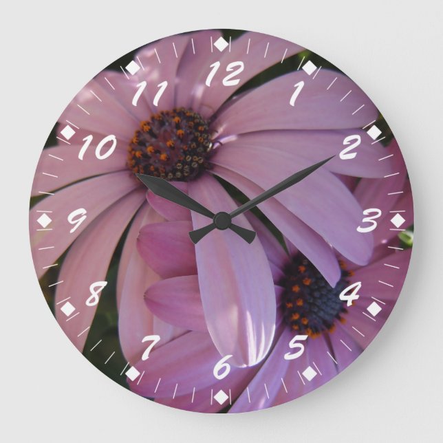 Two Purple Daisies Large Clock (Front)
