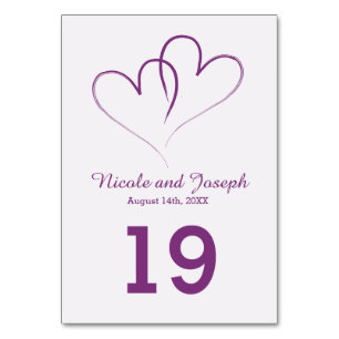 Two Purple Hearts intertwined Table Number