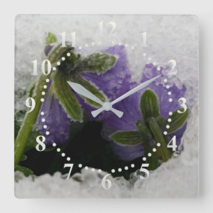 Two purple pansies square wall clock