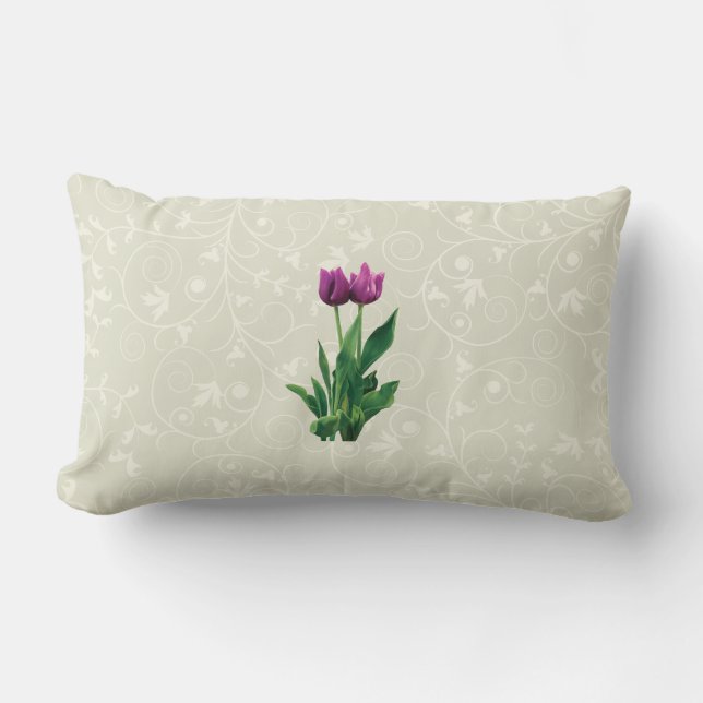 Two Purple Tulips Lumbar Pillow (Front)