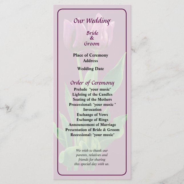 Two Purple Tulips Wedding Program (Front)