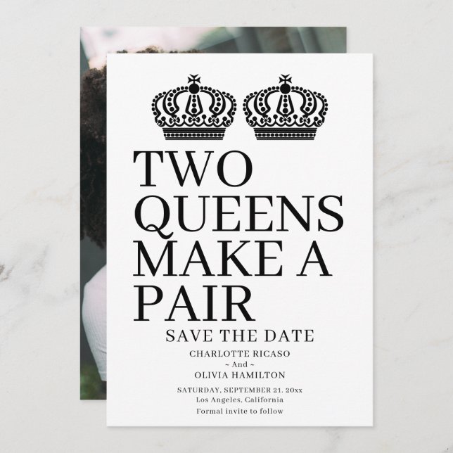 Two Queens Make A Pair Gay Lesbian Wedding Announcement (Front/Back)