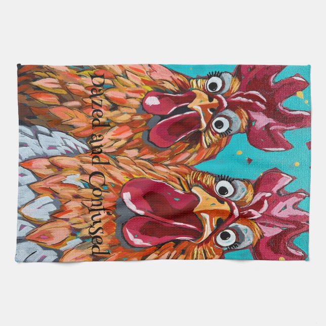 Two Quirky Roosters  Kitchen Towel (Horizontal)