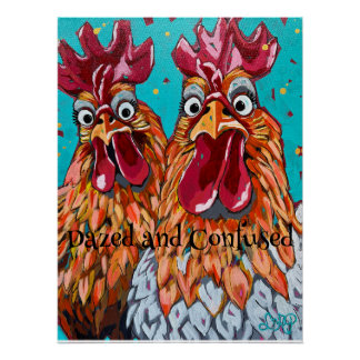 Two Quirky Roosters Poster