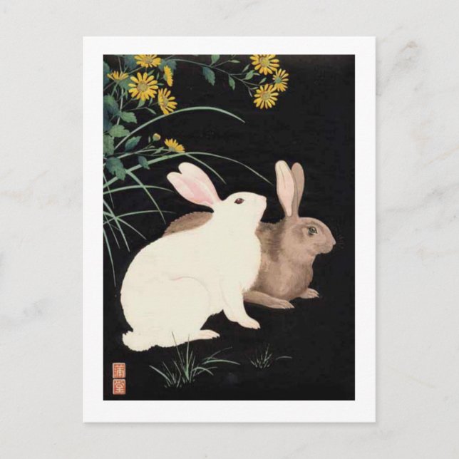 Two Rabbits at Night Postcard (Front)
