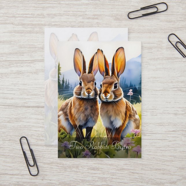Two Rabbits in a Mountain Meadow Customizable  Business Card (Front/Back In Situ)