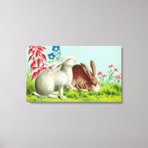 Two rabbits pets vintage art canvas print