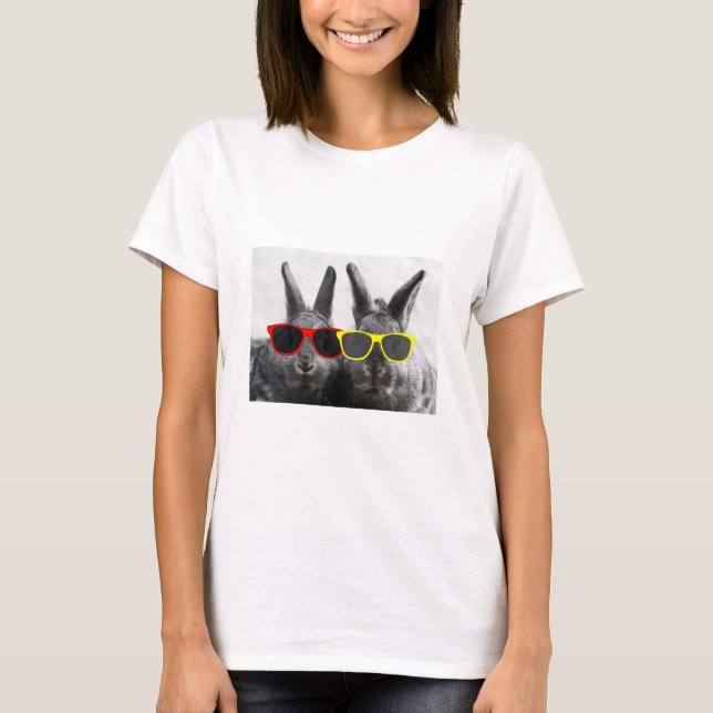 Two Rabbits Wearing Sunglasses T-Shirt (Front)