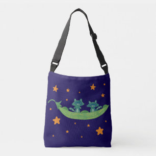 Two Raccoons in a Pea Pod   Whimsical Folk Art Crossbody Bag