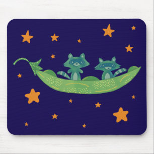 Two Raccoons in a Pea Pod   Whimsical Folk Art Mouse Pad