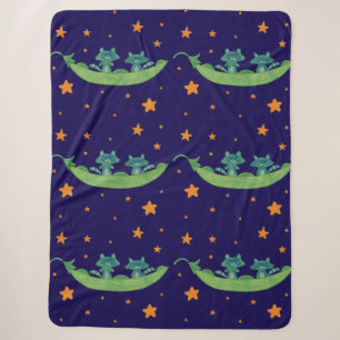 Two Raccoons in a Pea Pod Whimsical Folk Art Sherpa Blanket