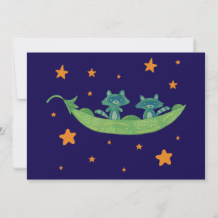 Two Raccoons in a Pea Pod Whimsical Folk Art Thank You Card