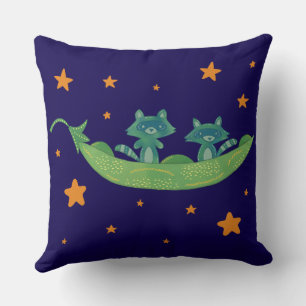 Two Raccoons in a Pea Pod   Whimsical Folk Art Throw Pillow
