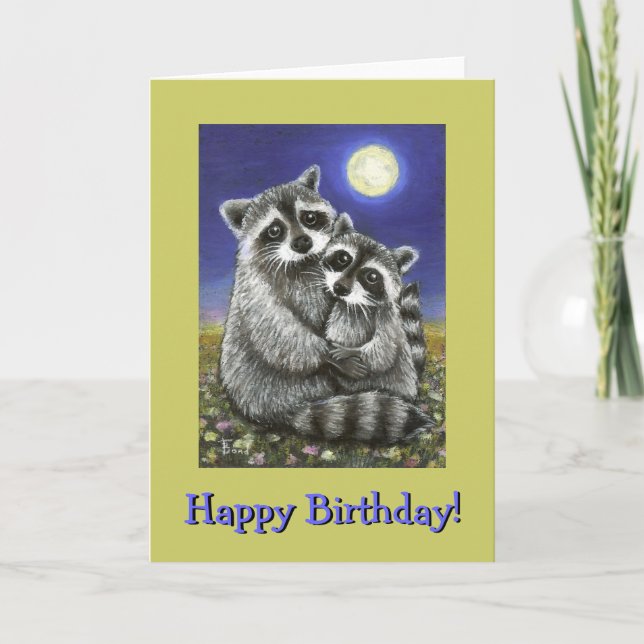 Two raccoons madly in love card (Front)