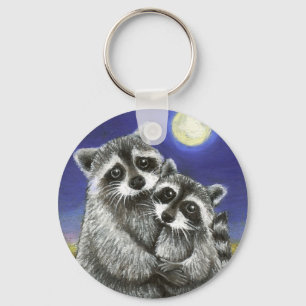 Two raccoons madly in love keychain