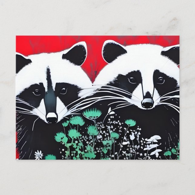 Two Raccoons Postcard (Front)