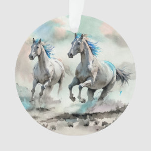 Two Racing Wild Horses Watercolour Ornament