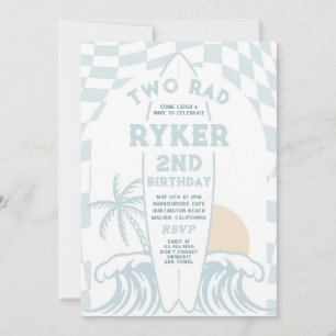 Two Rad Modern Surf Surfboard 2nd Birthday Party Invitation