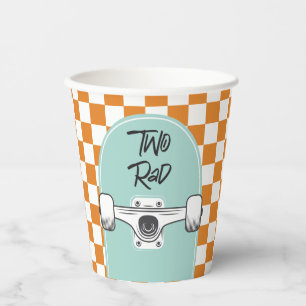 Two Rad Skateboard Retro Orange Check Paper Cups
