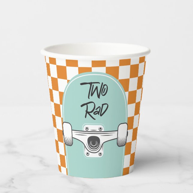 Two Rad Skateboard Retro Orange Check Paper Cups (Front)