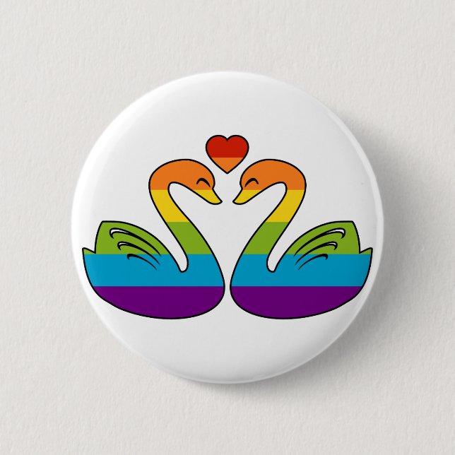 Two Rainbow Swans 2 Inch Round Button (Front)