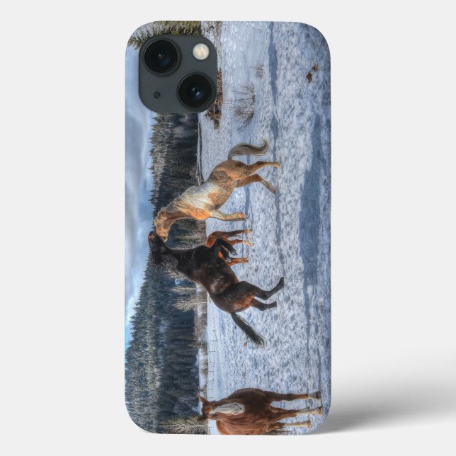Two Ranch Horses Playfighting in Winter Snow IV Case-Mate iPhone Case (Back)