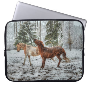 Two Ranch Horses Playing in Snow Equine Photo 3 Laptop Sleeve