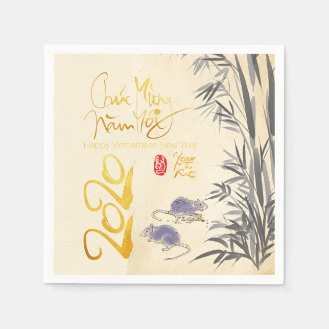 Two Rats Bamboo Vietnamese New Year 2020 Party PN Napkin (Front)