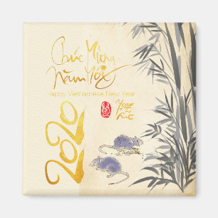 Two Rats Bamboo Vietnamese New Year 2020 SqM Magnet