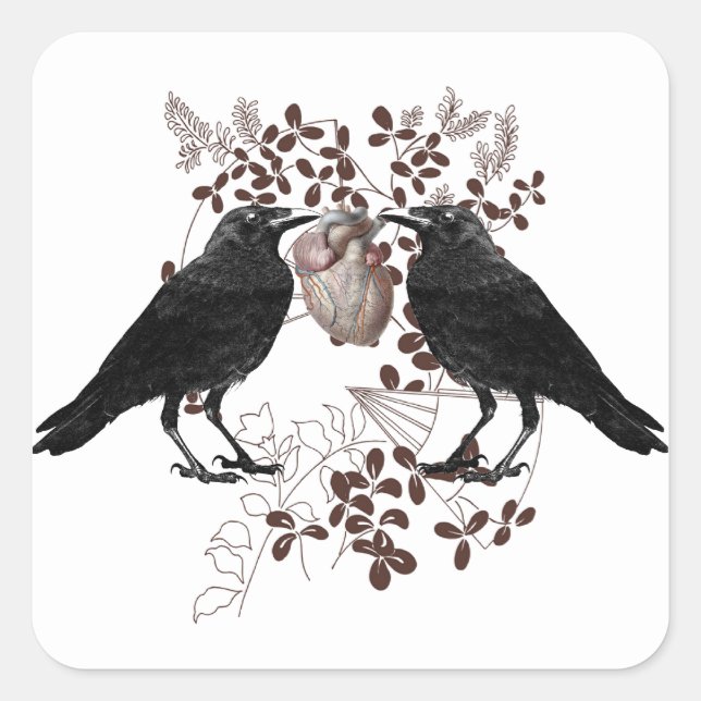 Two Ravens And Heart Square Sticker (Front)